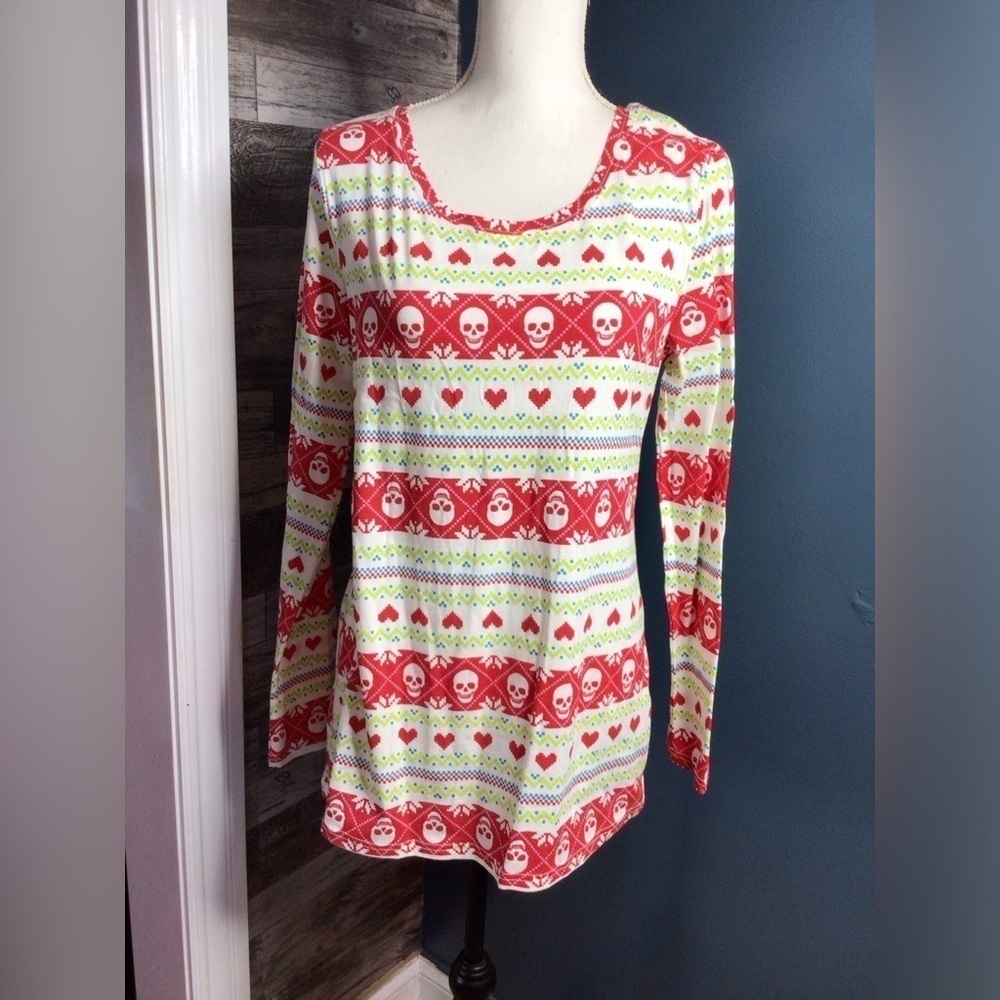2xl Red and White Knitted Long Sleeve Relaxed Top (0042)
